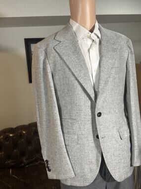 Brunello Cucinelli Light Gray Flannel Tweed Blazer 50 40R Wool Cashmere